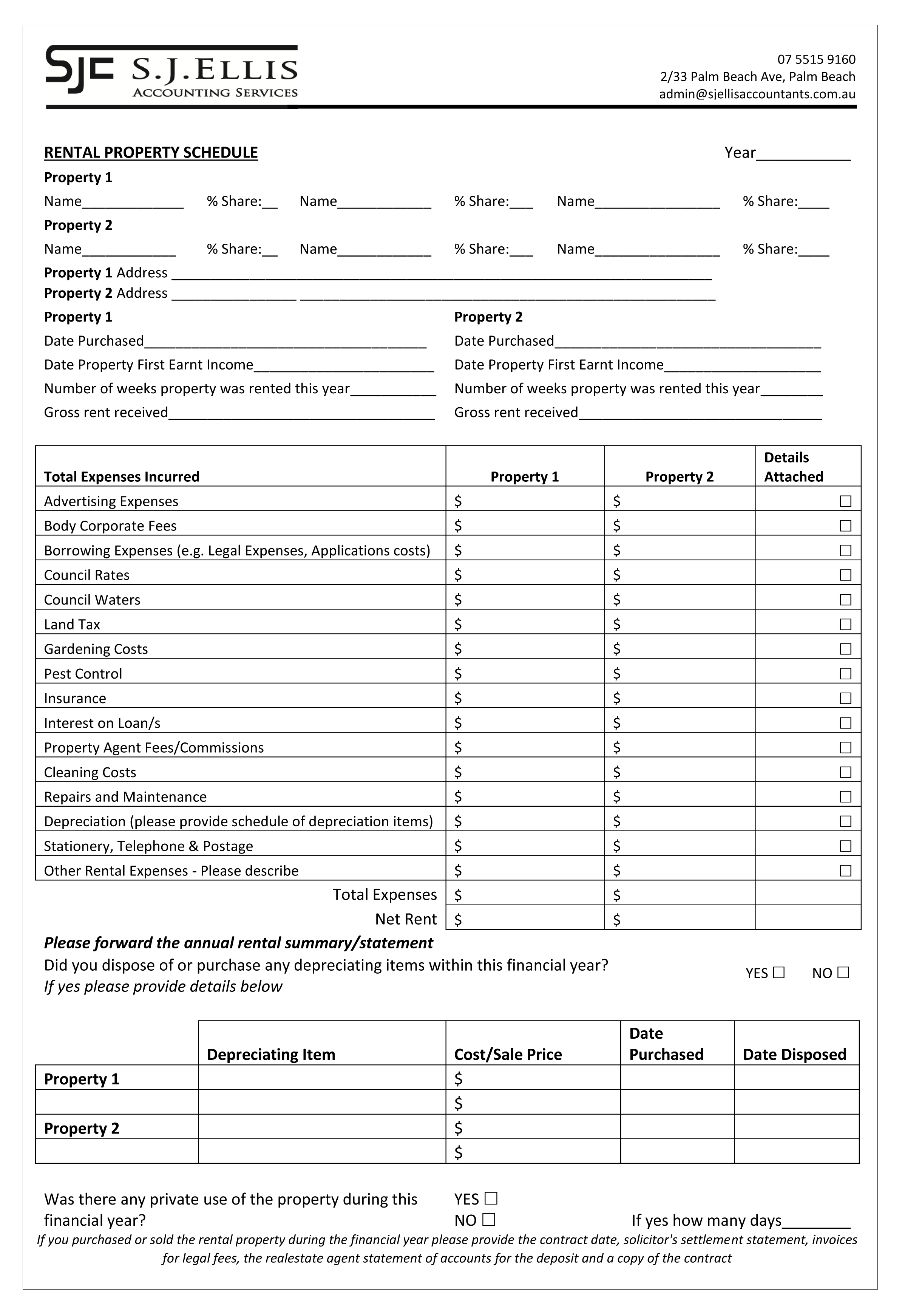 Rental Property Schedule
